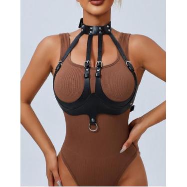 Imagem de Arreio Feminino Sutiã Contorno de Busto em Couro - OCASO, Preto