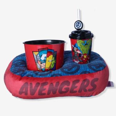 Imagem de Kit Pipoca Avengers Infantil Almofada, Balde e Copo com Canudo - ZonaC