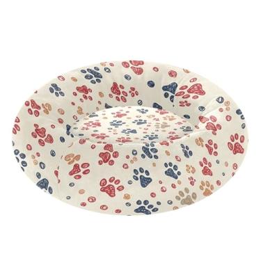 Imagem de SEHANY Cama fofa de cachorro com estampa de pata, removível e lavável, pequena, redonda para gatos, cama fofa super macia para animais de estimação com fundo antiderrapante para cães pequenos, médios