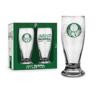 Imagem de Kit 2 Copo Vidro Tulipa Palmeiras Oficial Chopp Cerveja - BRASFOOT