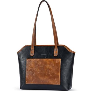 Imagem de Blucoay Bolsa de palha para mulheres, bolsas femininas com bolsos com zíper, bolsas de ombro de praia de verão para uso diário, viagens, trabalho, B7-marrom preto
