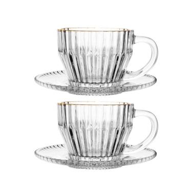 Imagem de Jogo 2 Xícara De Chá Cristal Transparente Com Fio De Ouro Império 220ml Wolff