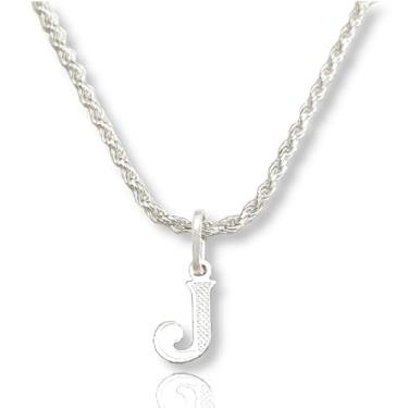 Imagem de Colar Cordão Baiano Prata Maciça 925 C/Pingente Letra (J)