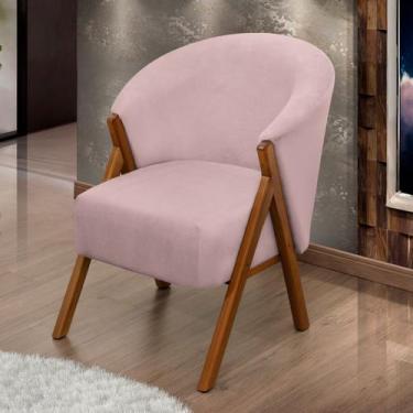 Imagem de Poltrona Sala Yumi Veludo Rosa Pés Madeira Maciça Castanho - ARKELL, R