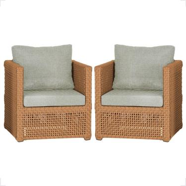 Imagem de 2 Poltronas Madri Alumínio Corda Náutica Estofado 3 Trama Terra Cota