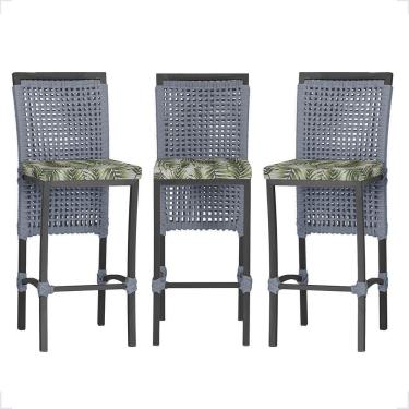 Imagem de 2 Banqueta Em Alumínio Roma Preta Corda Náutica Tecido 5 Prata