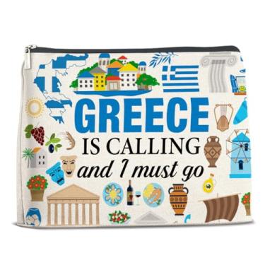 Imagem de Xxoace Bolsa de maquiagem para presentes de viagem na Grécia, presentes de lembrança para mulheres, amigas, viajantes, bolsa de cosméticos - Greece Is Calling, bolsa de maquiagem com zíper para