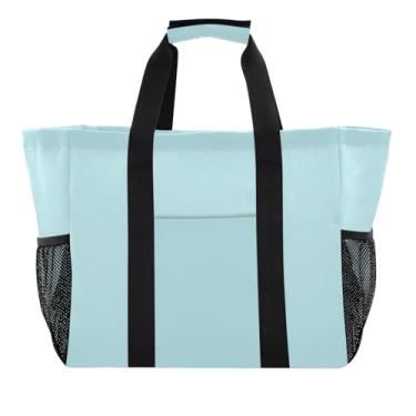 Imagem de ODAWA Bolsa de praia aberta leve e durável para mulheres - Sacola de praia resistente à água com bolsos, azul claro