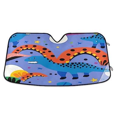 Imagem de Dinossauro em capa de carro roxa proteção solar, escudo térmico de carro, proteção UV persiana dobrável para janela de carro, acessórios de resfriamento de carro