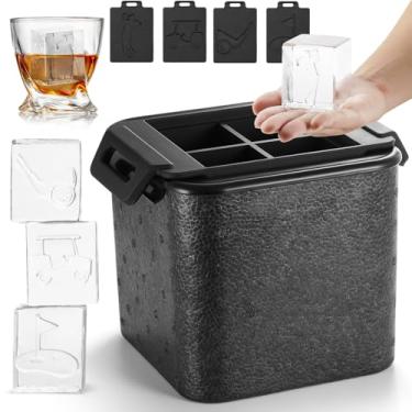 Imagem de TPPICK Molde de cubo de gelo quadrado transparente para uísque bourbon, presentes de golfe para homens, acessórios de golfe para homens, 4 carimbos de gelo com tema de golfe incluídos