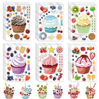 Imagem de 12 folhas de adesivos de sobremesa fofos, 6 estilos adesivos decorativos de cupcake engraçados para bricolage, álbuns, projetos de artesanato de diário, faça seus próprios adesivos de cupcake para