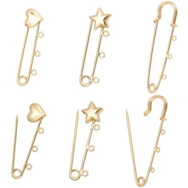 Imagem de SUNNYCLUE 1 caixa de 3 estilos real banhado a ouro 18 k broche de segurança kilt broche de metal latão resistente 3 laços estrela coração fecho fecho pino de segurança para fazer joias, chapéu, saia