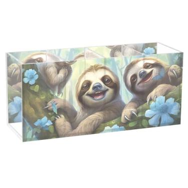 Imagem de TSENQUE Porta-lápis de mesa de acrílico fofo de animal floral fofo para canetas, suporte de canetas, organizador de escritório e estética