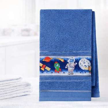 Imagem de Toalha de Banho Infantil Felpuda Para Criança Com Faixa Decorada (Menino Azul Astronauta)