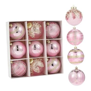 Imagem de Baoblaze Conjunto de 9 enfeites de Natal em formato de bola com glitter, ideais para pendurar na árvore de Natal, guirlandas, shows, festas, eventos, Ano, Rosa