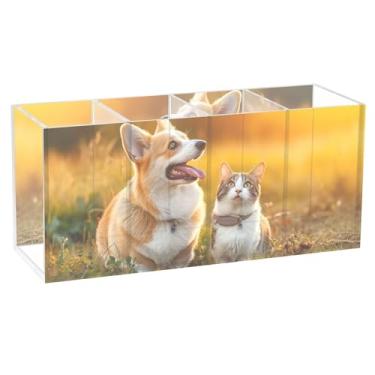 Imagem de TSENQUE Porta-lápis para mesa, fofo, cachorro, gato, corgi, campo, fofo, acrílico, caneta, caneta, caneta, caneta, caneta, caneta, suporte personalizado, material de escritório para mulheres