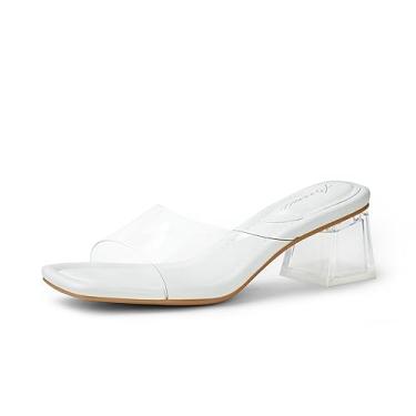 Imagem de Arromic Sandália feminina de salto mula, transparente, preto, nude, branco, salto grosso, 5 cm, bico aberto, sem costas nuas, chinelos elegantes para festas de formatura e casamento, Transparente