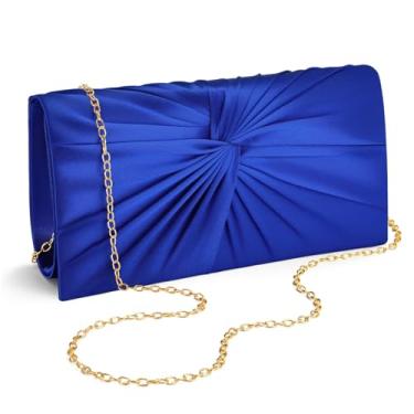 Imagem de XquiziFit Bolsa clutch feminina formal para noite com corrente removível de cetim torcido para festa de casamento, Azul