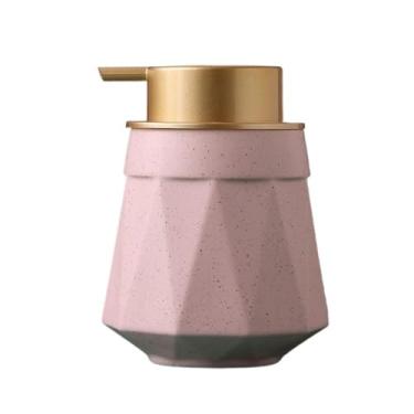 Imagem de Dispensador de sabão de cerâmica de 382 g com bomba dourada fácil de pressionar loção para as mãos dispensador de líquido para xampu banheiro cozinha (rosa)