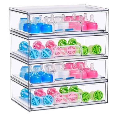 Imagem de Sorbus Gavetas largas empilháveis de acrílico, pacote com 4 caixas organizadoras de plástico transparente para mamadeiras, maquiagem, banheiro, organização de bancada e penteadeira, design de gaveta