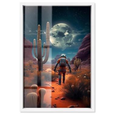 Imagem de Desert Planet Drifter Shadowbox Print Astronaut Wall Art por Art Remedy, moldura branca, 28 x 40 cm