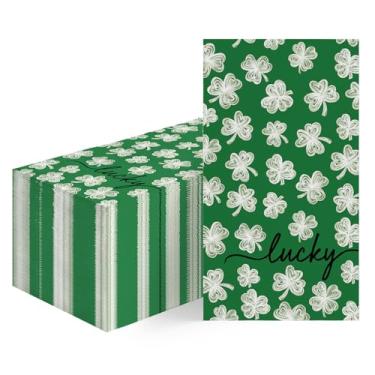 Imagem de Horaldaily 100 guardanapos decorativos de papel descartáveis para convidados do dia de São Patrício, toalha de mão estilo esboço de trevo branco para festa, almoço, jantar, cozinha, decoração de