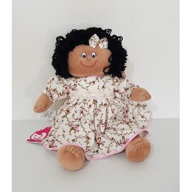 Imagem de Boneca De Pano Lara Negra Morena Pelúcia Rosa Florence 41cm - Polybaby