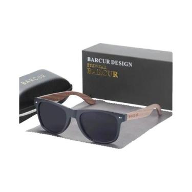 Imagem de Óculos De Sol Polarizados Masculinos De Madeira Nogueira Preta Com Pro