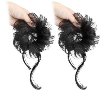 Imagem de 2 peças de perucas femininas de cabelo encaracolado preto natural, peruca de ajuste seguro antiderrapante para uso diário, festas e casamentos