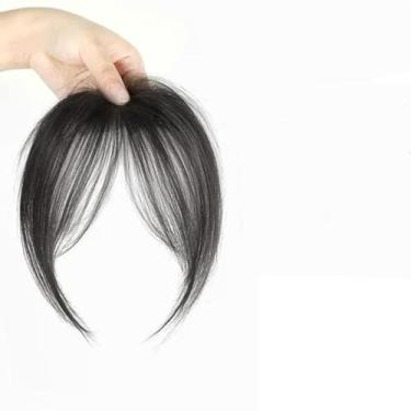 Imagem de Clip in Bangs para mulheres - Peruca de cabelo sintético natural preta reta arejada, peruca franja em extensões de cabelo para uso diário e festa