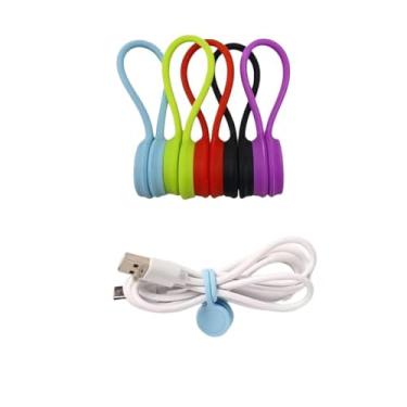 Imagem de Pacote com 5 organizadores de cabos de silicone, clipes para gerenciamento de fios para mesa, carro, casa, escritório