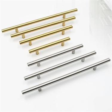 Imagem de HTNAFONI Puxadores de armário retos pretos escovados de aço inoxidável escovado preto dourado puxadores de porta de cozinha puxador de armário 1 peça (ouro 192 mm)