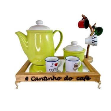Imagem de BANDEJA CANTINHO DO CAFÉ COM PÉS DE METAL DOURADO E ESPELHO 20X30cm - 