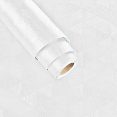 Imagem de Wallderful Papel de contato branco papel de parede branco em relevo descasque e cole papel de parede geométrico texturizado papel de parede triângulo damasco para quarto cozinha armário backsplash