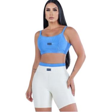 Imagem de Conjunto Feminino Short Cintura Alta Duas Cores Academia - Vitara, Azu