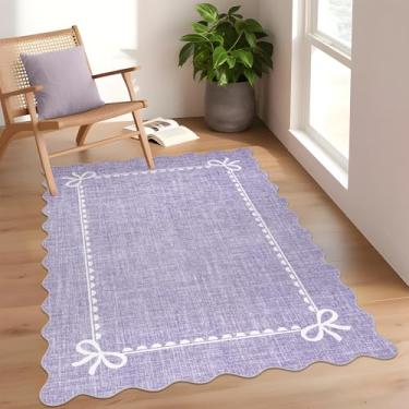 Imagem de GarveeHome Tapete de laço recortado para sala de estar, tapete roxo sólido para dormitório, tapetes laváveis, 10 x 15 cm, tapetes recortados macios e antiderrapantes para quarto de faculdade, quarto