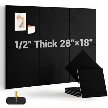 Imagem de AkuDecor Quadro de cortiça de 1,27 cm de espessura para escritório, pacote com 6 azulejos de parede de feltro - 71 cm x 45,7 cm com abas adesivas seguras, quadro de avisos grande, organizador de