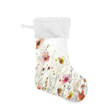 Imagem de ATTX Meias de Natal de flores silvestres de ervas, suportes de presente brancos de pelúcia para decorações de festas de fim de ano (17,7 polegadas, 1 pacote) #235