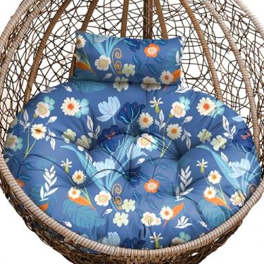 Imagem de Tycdiose Almofada de substituição para cadeira de ovo, cesta suspensa para cadeira de ovo, impermeável, Papasan, almofadas com encosto de cabeça, almofadas redondas maiores para cadeiras de ovos