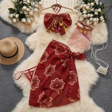 Imagem de Vestido De Noite Sem Mangas Em Renda Floral Para Mulheres Com Costas D