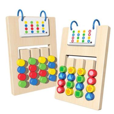 Imagem de Brinquedo educativo de madeira, dupla face, quatro cores, jogo infanti
