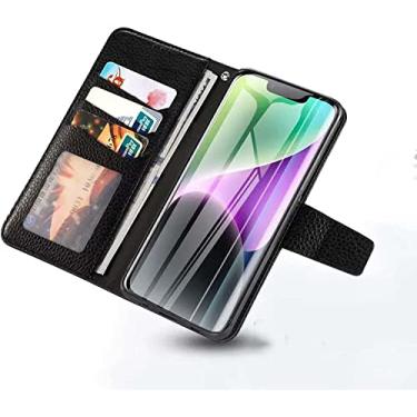 Imagem de ZEDEVB Carteira de capa de telefone de couro [porta-cartão], para Apple iPhone 14 Plus (2022) 6,7 polegadas Função stent Flip Folio Cover com pulseira (Cor: Preto)