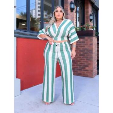 Imagem de Conjunto Calça Pantalona Plus Size Modeladora Cropped - J&R, Verde, G2