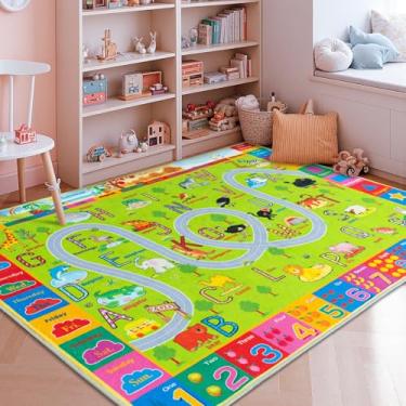 Imagem de Tapetes infantis para quarto de crianças, tapete educacional ABC para sala de aula, tapete antiderrapante lavável para sala de jogos para meninos e meninas, tapete de brincar de estrada de zoológico