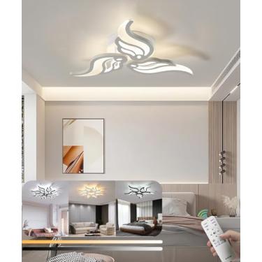 Imagem de Luminária de teto moderna com LED dimerizável para sala de estar, 22W, com controle remoto. Luminária pendente elegante em acrílico para quarto, sala de jantar e escritório (branca, 3 lâmpad