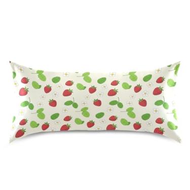 Imagem de Wassud Fronha de almofada de cetim creme de flores de morango para cabelo e pele fronhas de seda lisa king size capas de travesseiro respiráveis com fecho de envelope