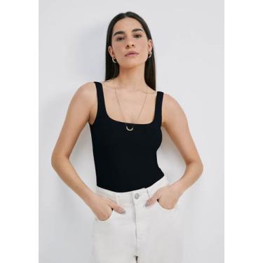Imagem de Regata Feminina Decote Quadrado Em Ribana - Hering, G, Preto
