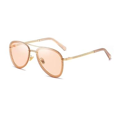 Imagem de HPIRME Óculos de luxo sem armação com corrente, unissex, estilo vintage, proteção UV400 (C3 champanhe)