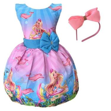 Imagem de Vestido Barbie Sereia Fundo Mar Golfinho Fantasia Festa Luxo - Bento E