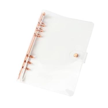 Imagem de Capa para fichário Personal A5 transparente de PVC com 6 fichários redondos de ouro rosê fecho de botão de pressão Pastas de folhas soltas Recarregável Protetor macio para Notebook